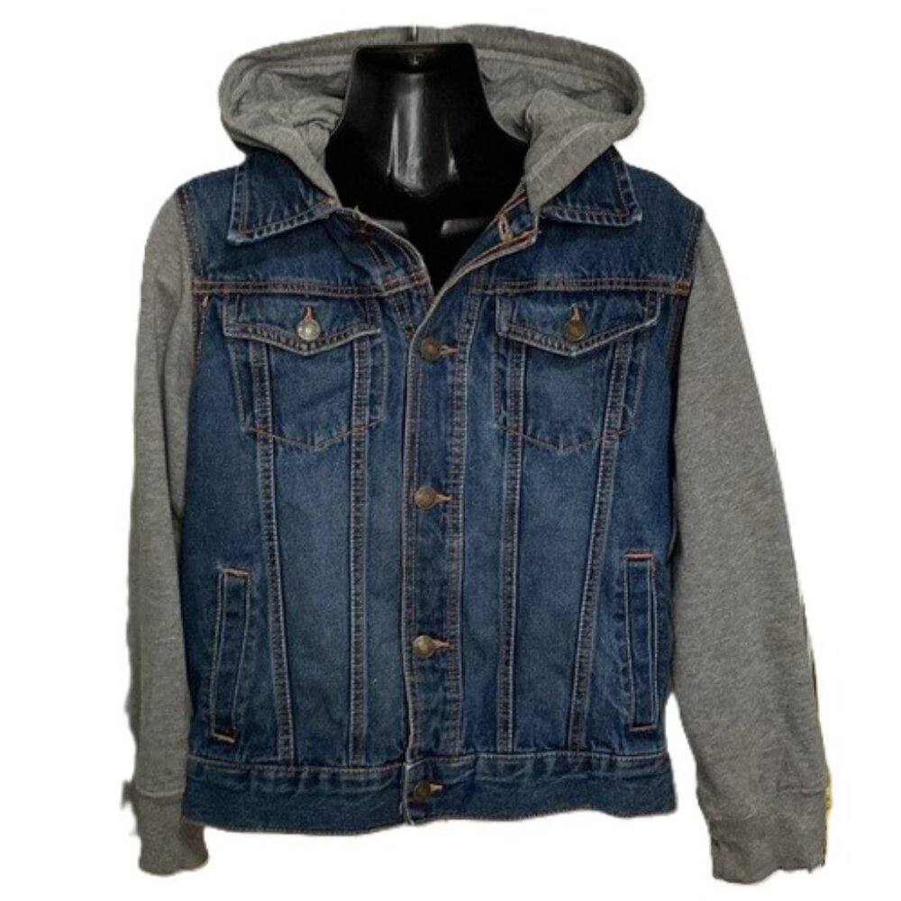 Denim Hoodie Trucker Jean Jacket Blue Gray BASIC EDITIONS Youth Unisex Large 10
